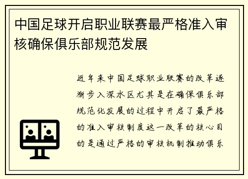 中国足球开启职业联赛最严格准入审核确保俱乐部规范发展 中国足球开启职业联赛最严格准入审核确保俱乐部规范发展